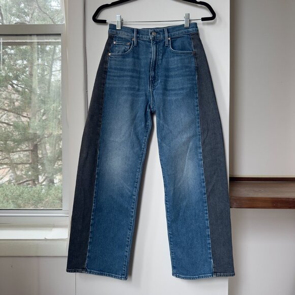 MOTHER Superior The Lil Half Pipe Flood Barrel Jeans Black Blue 24 - Picture 14 of 16